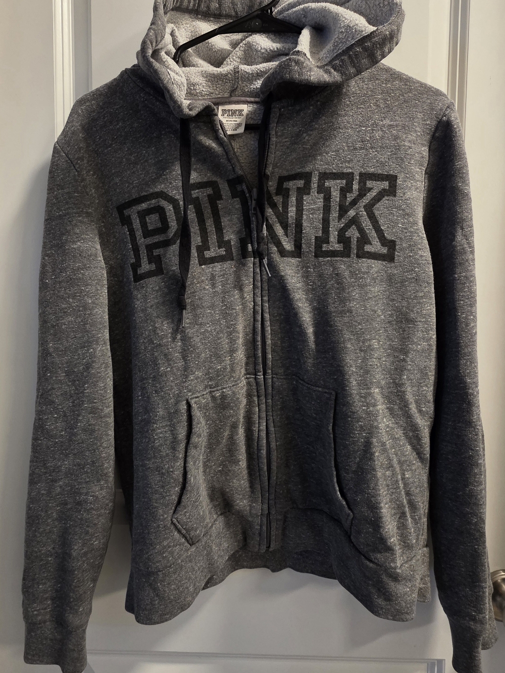 PINK Victoria's Secret Womens' Gray Zip-Up Hooded Jacket